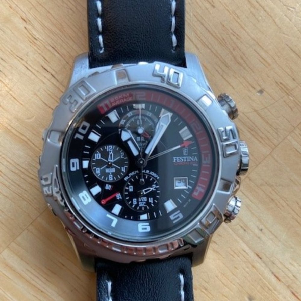 Festina Men's Tour de France F16183/5 Leather Quartz Watch, Black Dial